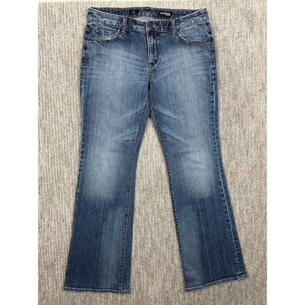 Express Jeans Womens 12 Blue Denim Mia Boot Leg Flare Rhinestones Y2K Boho